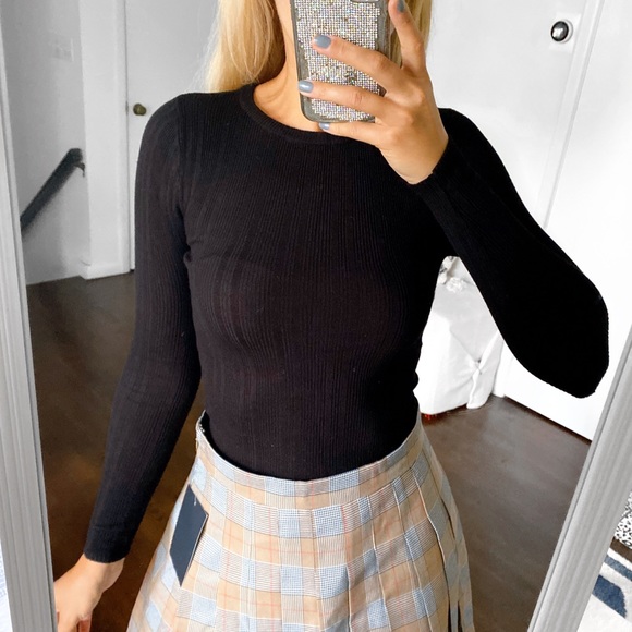 🖤 ATMOSPHERE BLACK RIBBED BAISC CROPPED LONG SLEEVE KNIT TOP! - Picture 1 of 8